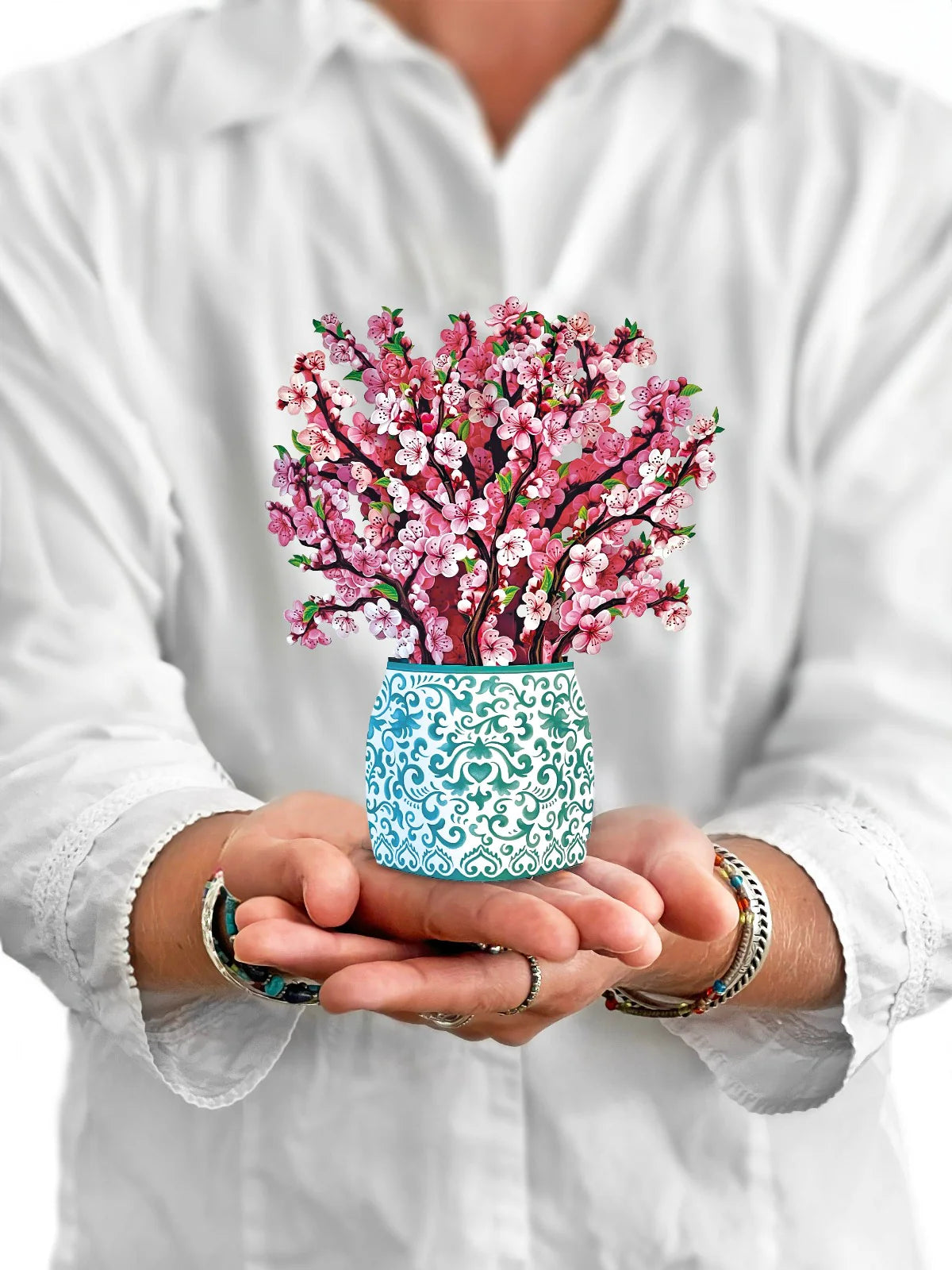 Cherry Blossoms Mini Pop Up Flower Bouquet Greeting Card    