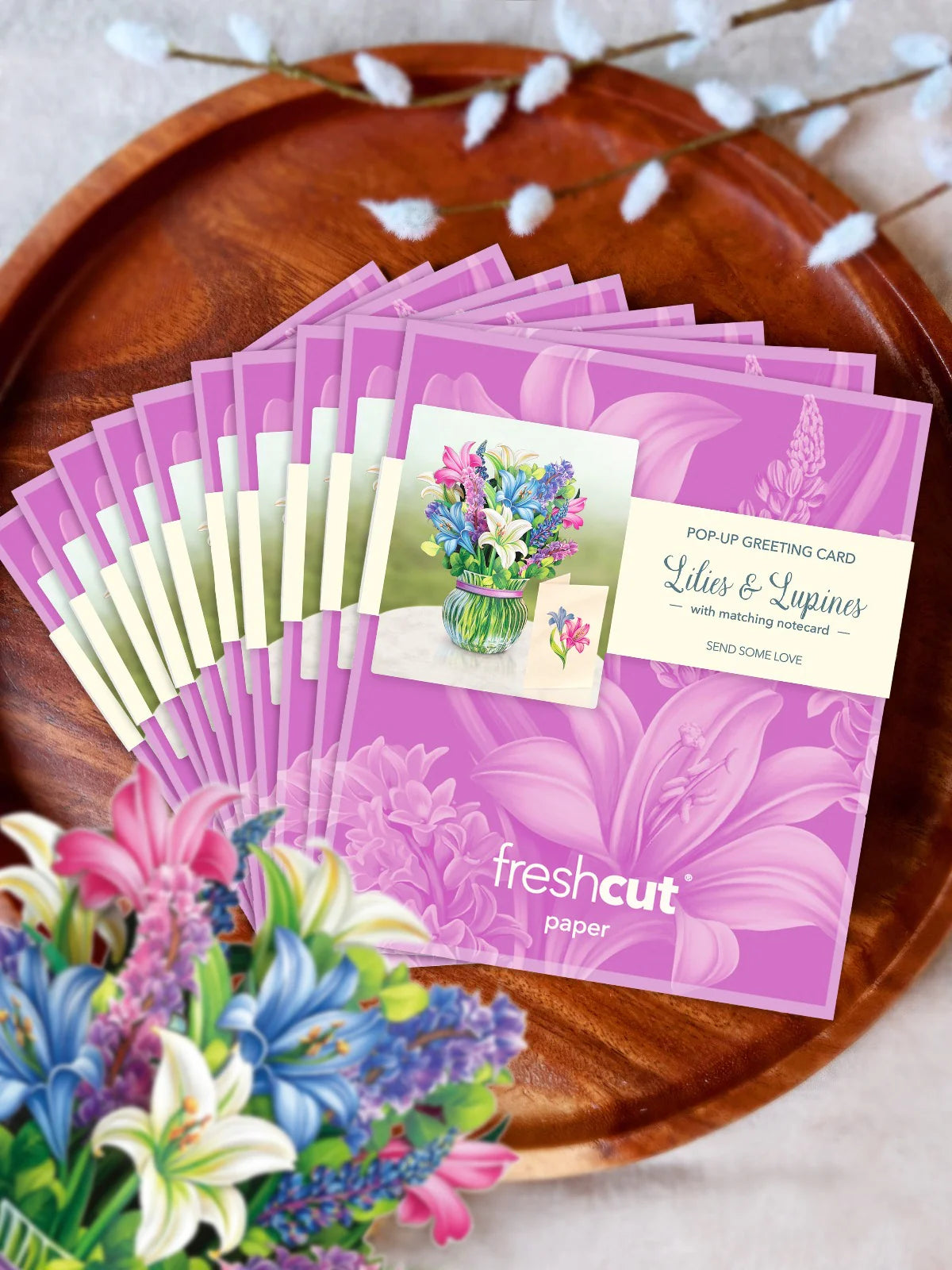 Lilies & Lupines Mini Pop Up Flower Bouquet Greeting Card    