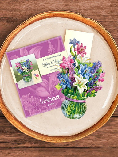 Lilies & Lupines Mini Pop Up Flower Bouquet Greeting Card    