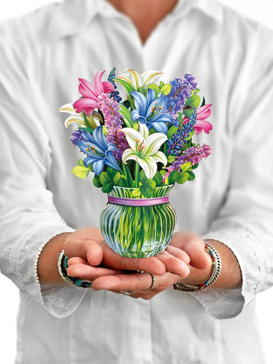 Lilies & Lupines Mini Pop Up Flower Bouquet Greeting Card    
