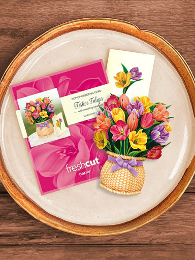 Festive Tulips Mini Pop Up Flower Bouquet Greeting Card    