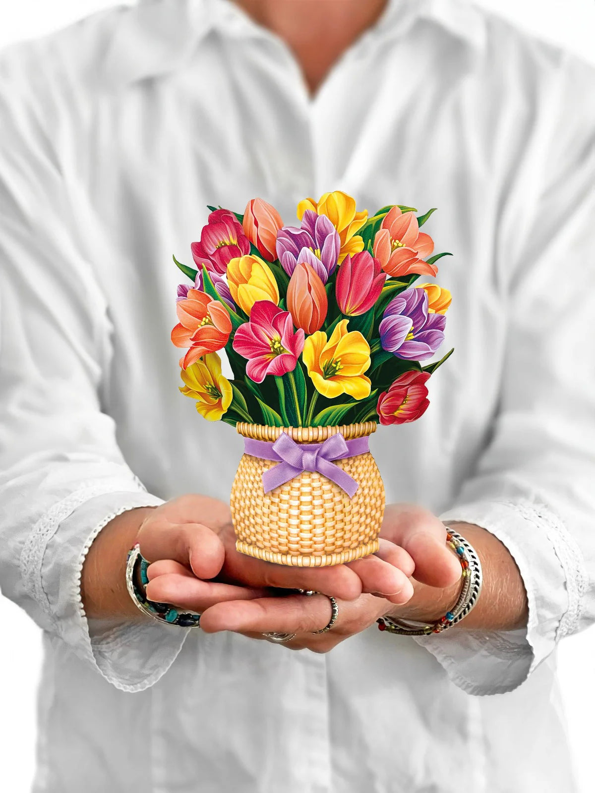 Festive Tulips Mini Pop Up Flower Bouquet Greeting Card    