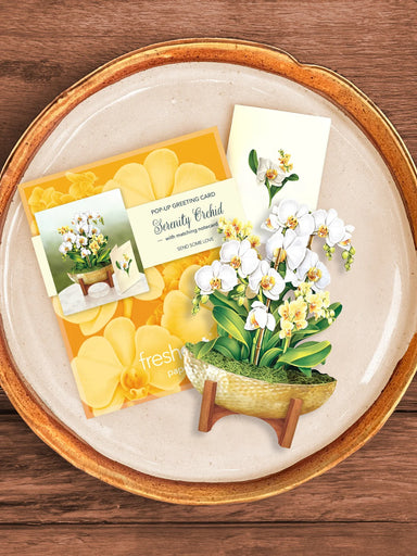 Serenity Orchid Mini Pop Up Flower Bouquet Greeting Card    