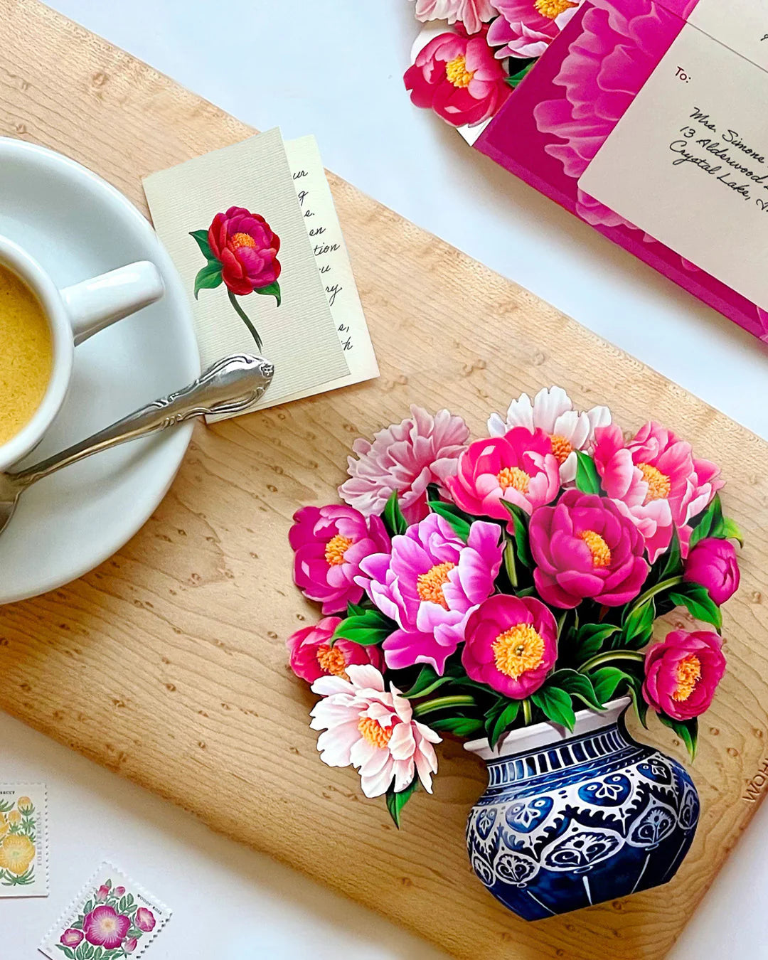 Peony Paradise Mini Pop Up Flower Bouquet Greeting Card    