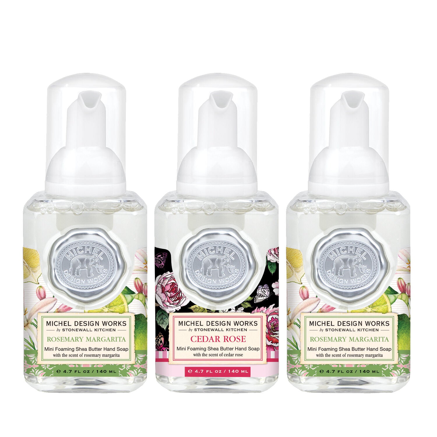 Set of 3 Foaming Hand Soaps - Rosemary Margarita, Cedar Rose, Rosemary Margarita    