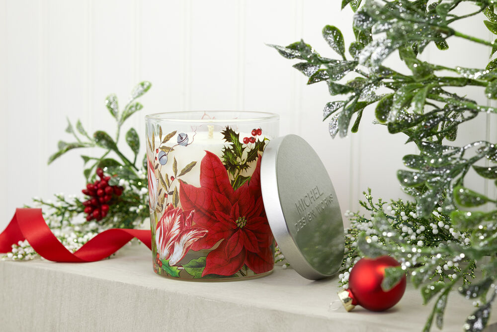 Christmas Bouquet Printed Glass Jar Candle with Lid    