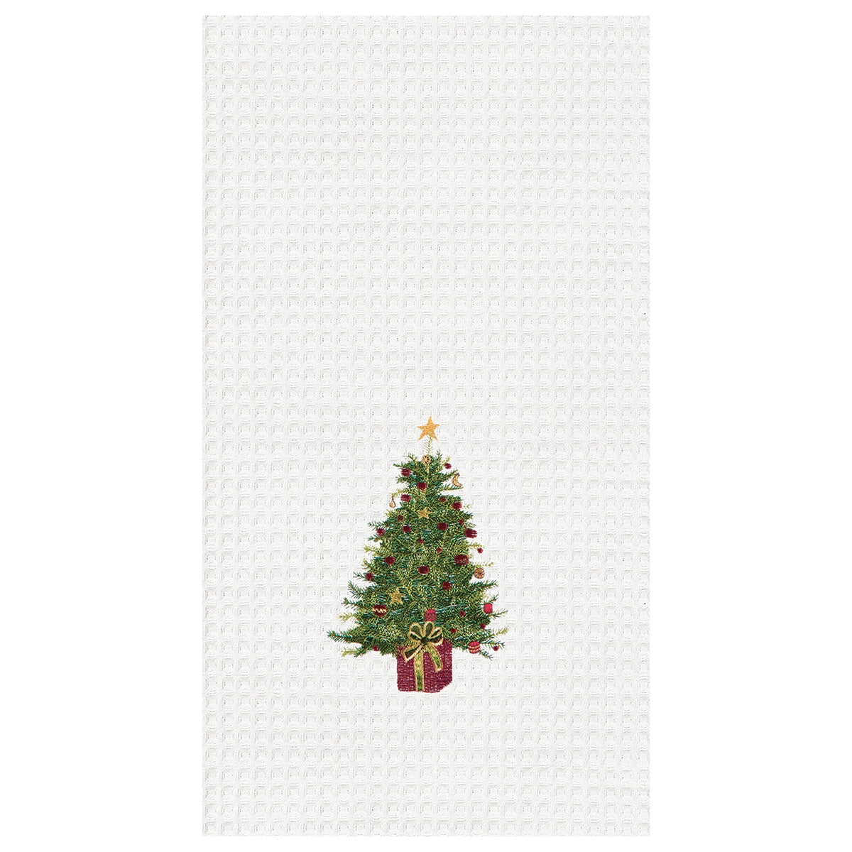 Christmas Tree With Star Embroidered Waffle Weave Kitchen Towel    