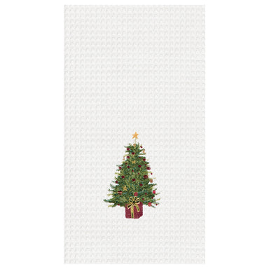 Christmas Tree With Star Embroidered Waffle Weave Kitchen Towel    