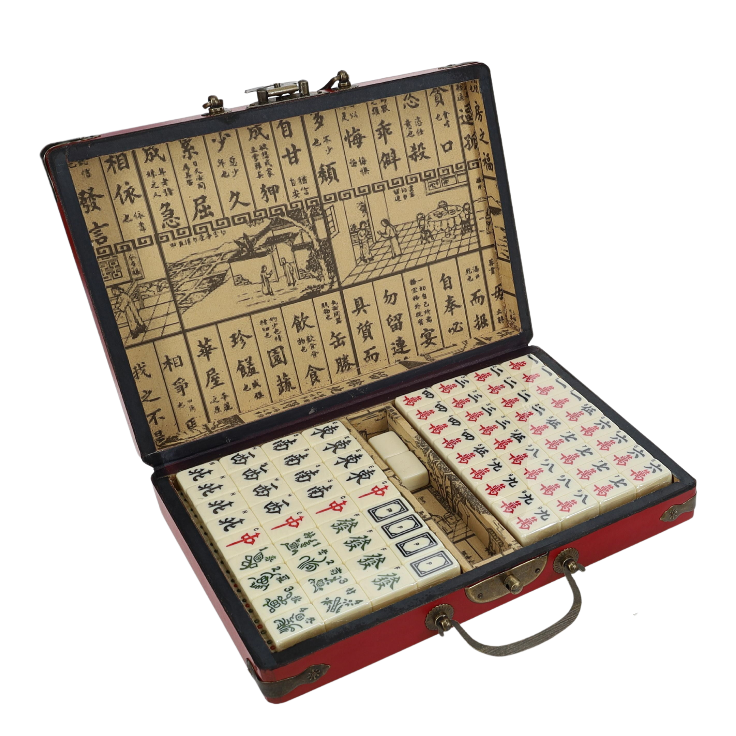 Traditional Chinese Mahjong Set Travel Size Red