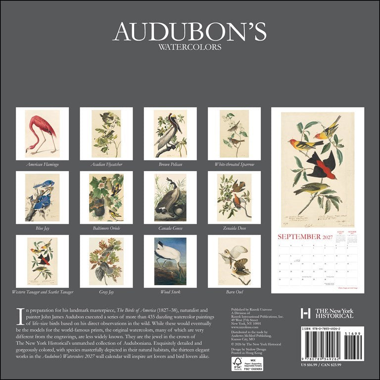 RZZLI Audubon’s Watercolors 2027 Wall Calendar