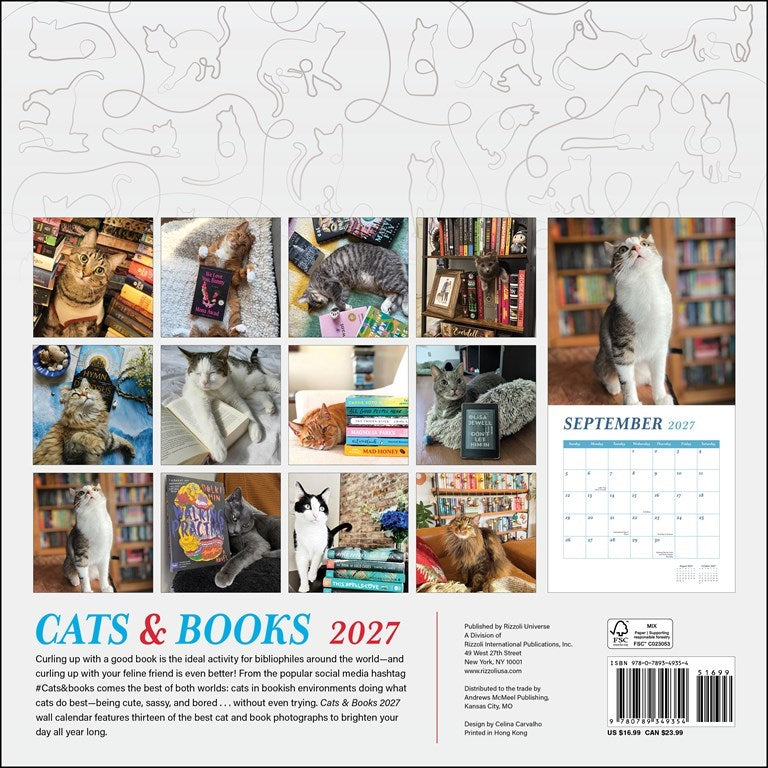 RZZLI Cats & Books 2027 Wall Calendar