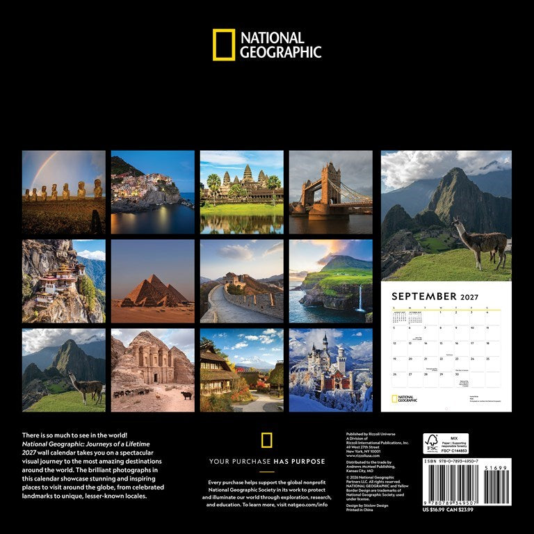 RZZLI National Geographic: Journeys of a Lifetime 2027 Wall Calendar