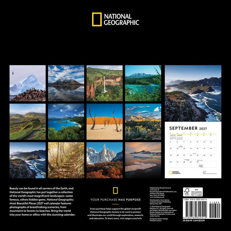 RZZLI National Geographic: Most Beautiful Places 2027 Wall Calendar