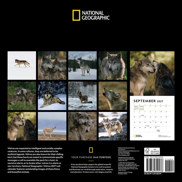 RZZLI National Geographic: Wolves 2027 Wall Calendar