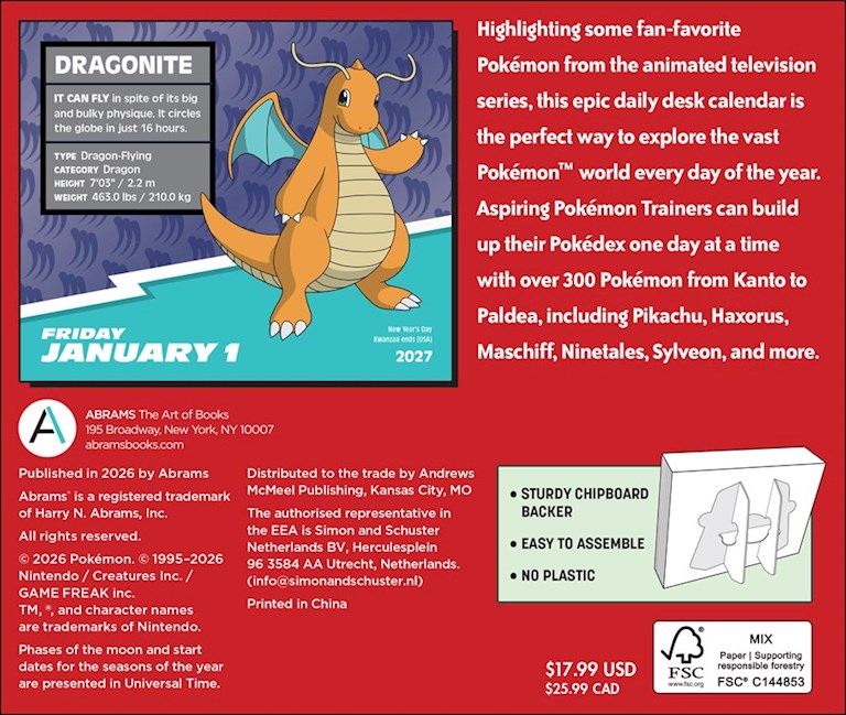 ABRMS Pokémon 2027 Day-to-Day Calendar