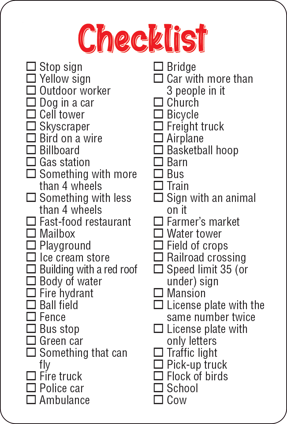 Travel Seek and Find Scavenger Hunt Cards    