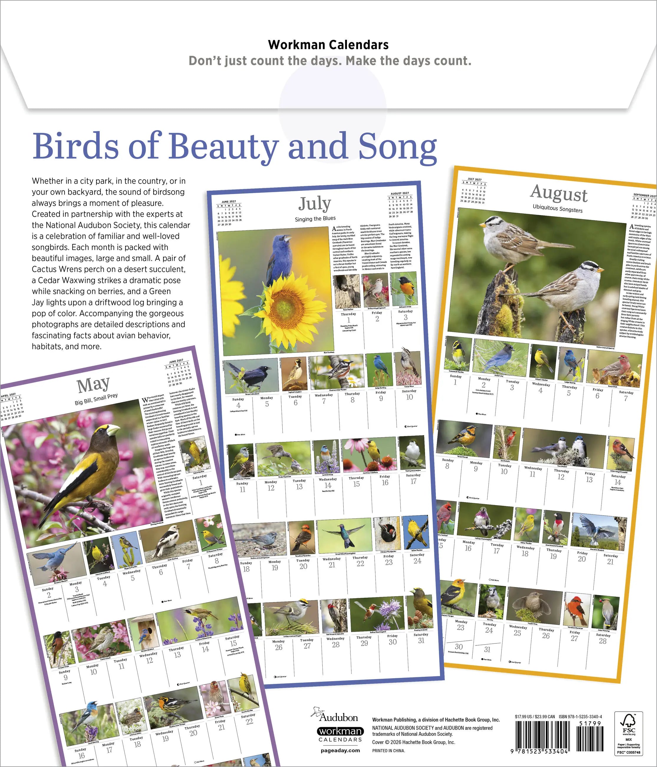 WRK Audubon Songbirds and Other Backyard Birds Picture-A-Day® 2027 Wall Calendar