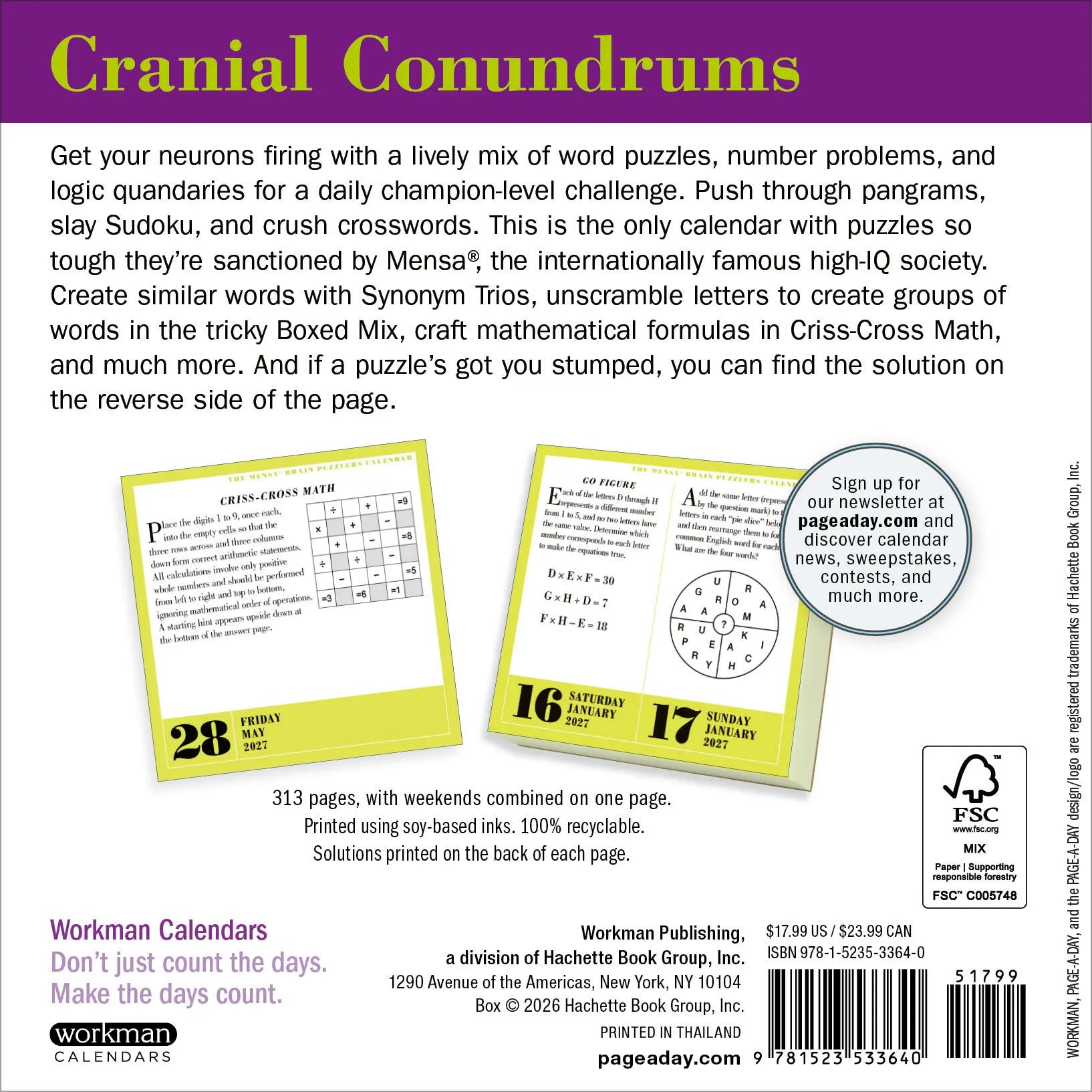 WRK Mensa® 365 Brain Puzzlers 2027 Page-A-Day® Calendar