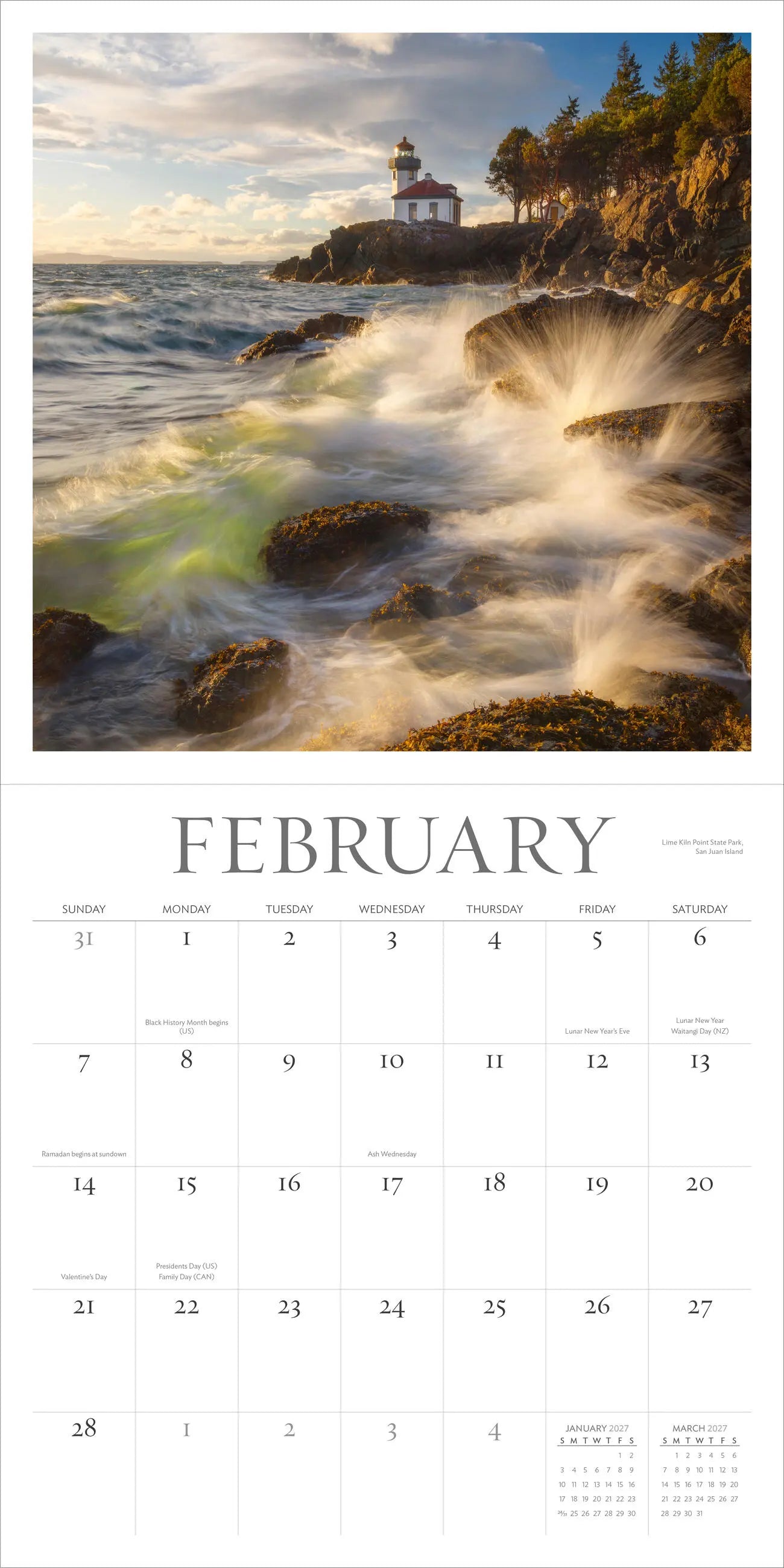 WRK Washington Evergreen 2027 Wall Calendar
