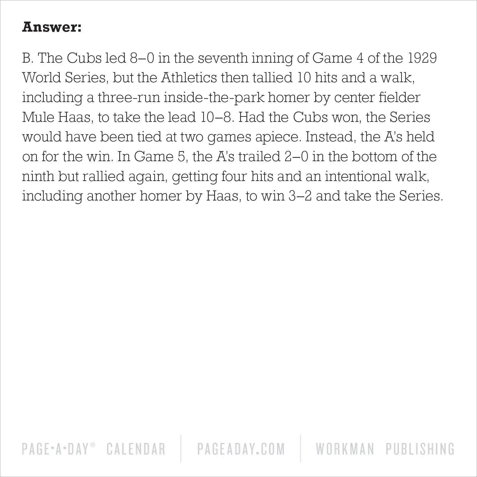 A Year of Baseball Trivia! 2027 Page-A-Day Calendar