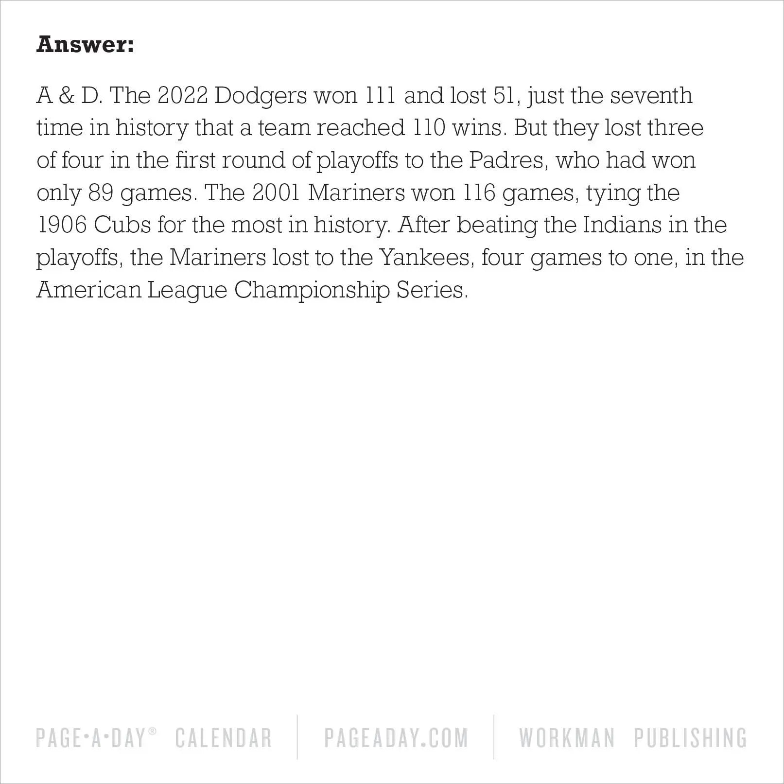 A Year of Baseball Trivia! 2027 Page-A-Day Calendar