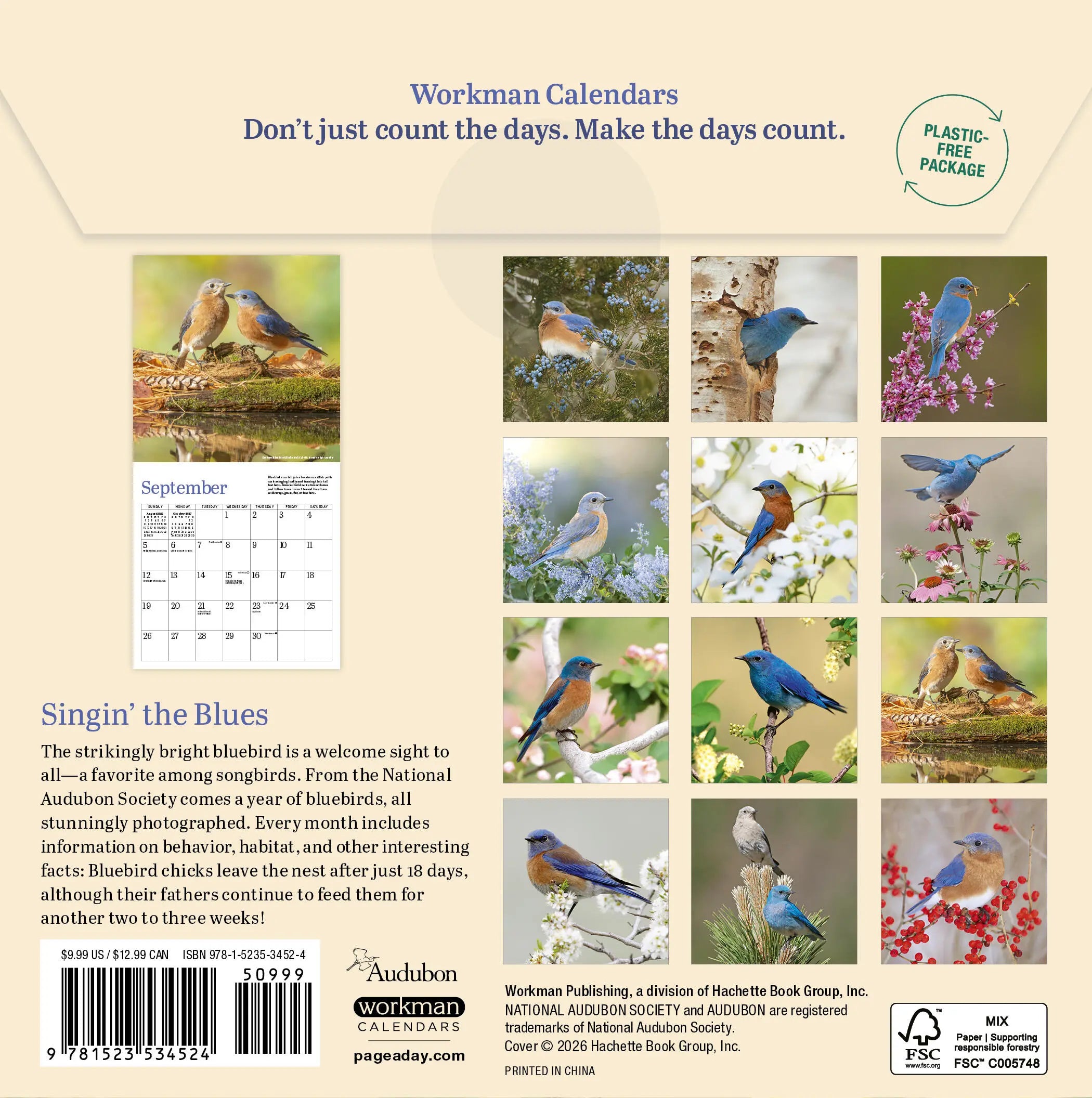 WRK Audubon Bluebirds 2027 Mini Wall Calendar
