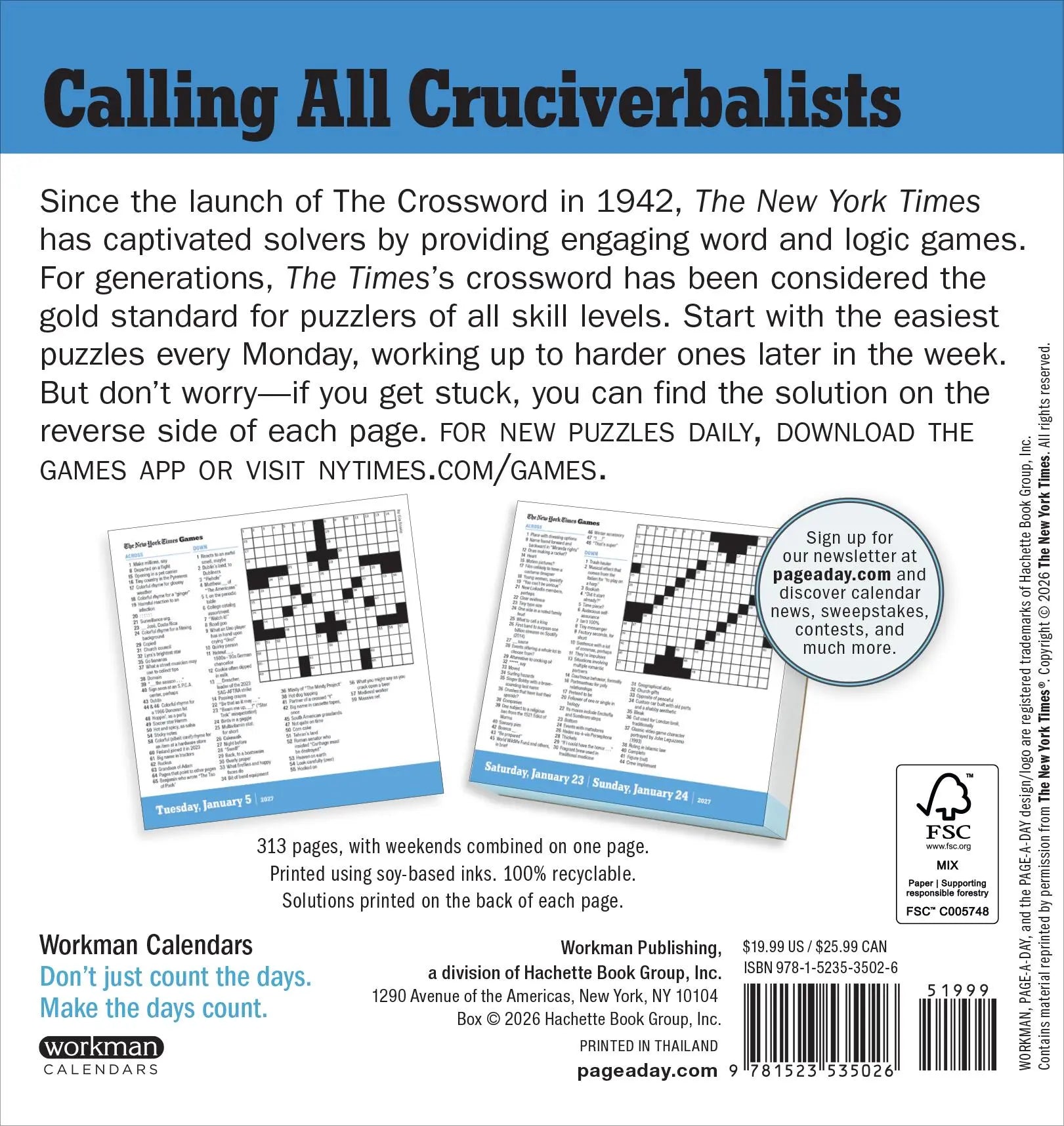 WRK The New York Times Crossword 2027 Page-A-Day® Calendar