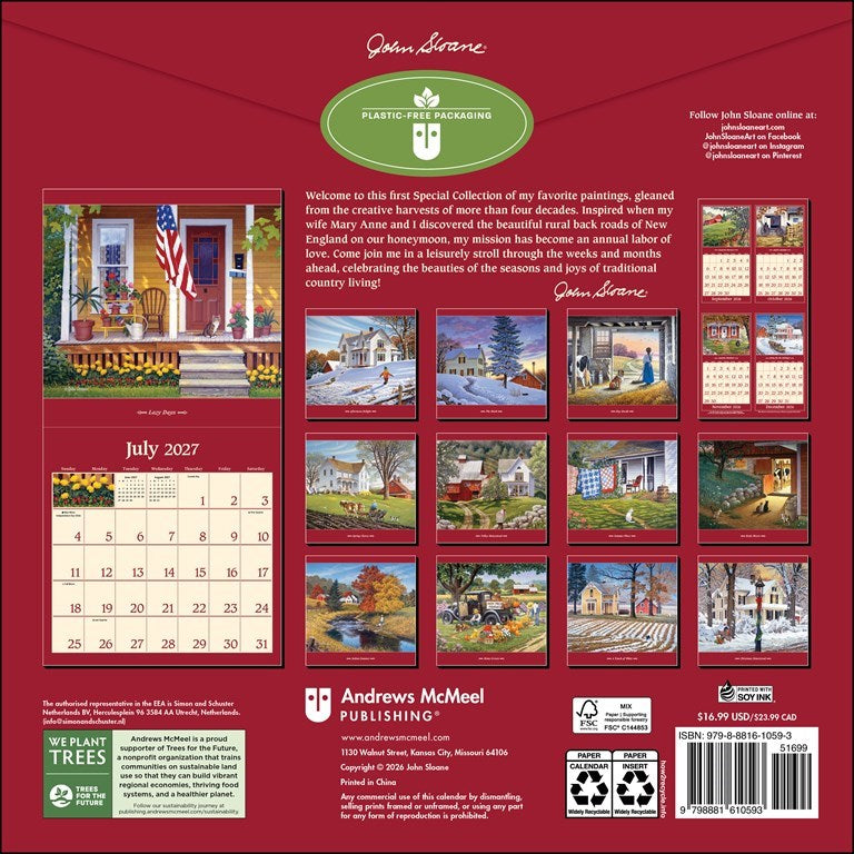 John Sloane’s Country Seasons Special Collection 2027 Wall Calendar