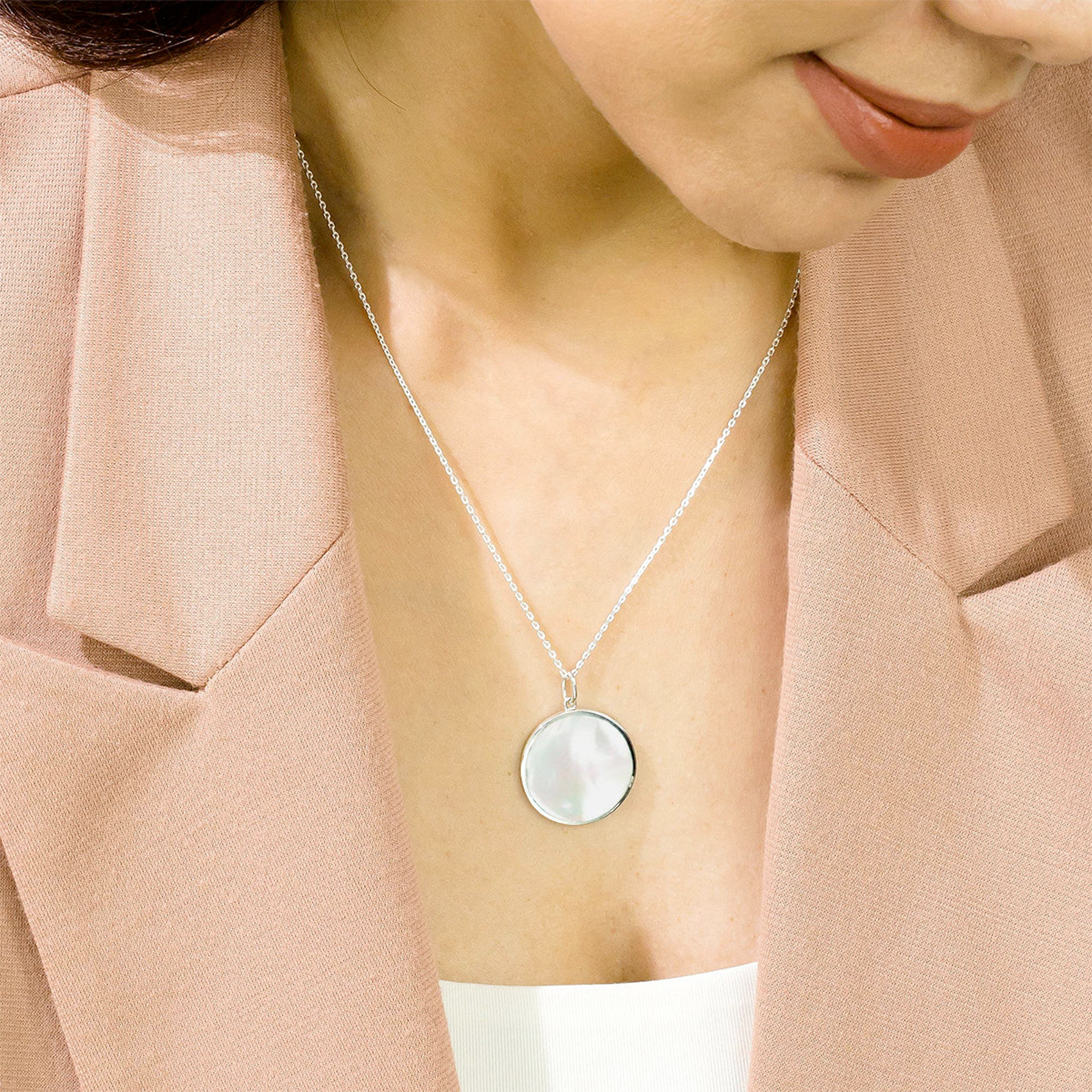 Boma Alina Mother of Pearl Circle Bezel Pendant Necklace