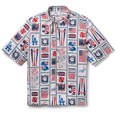 Reyn Spooner LA Dodgers Americana Camp Shirt White M  805766197687