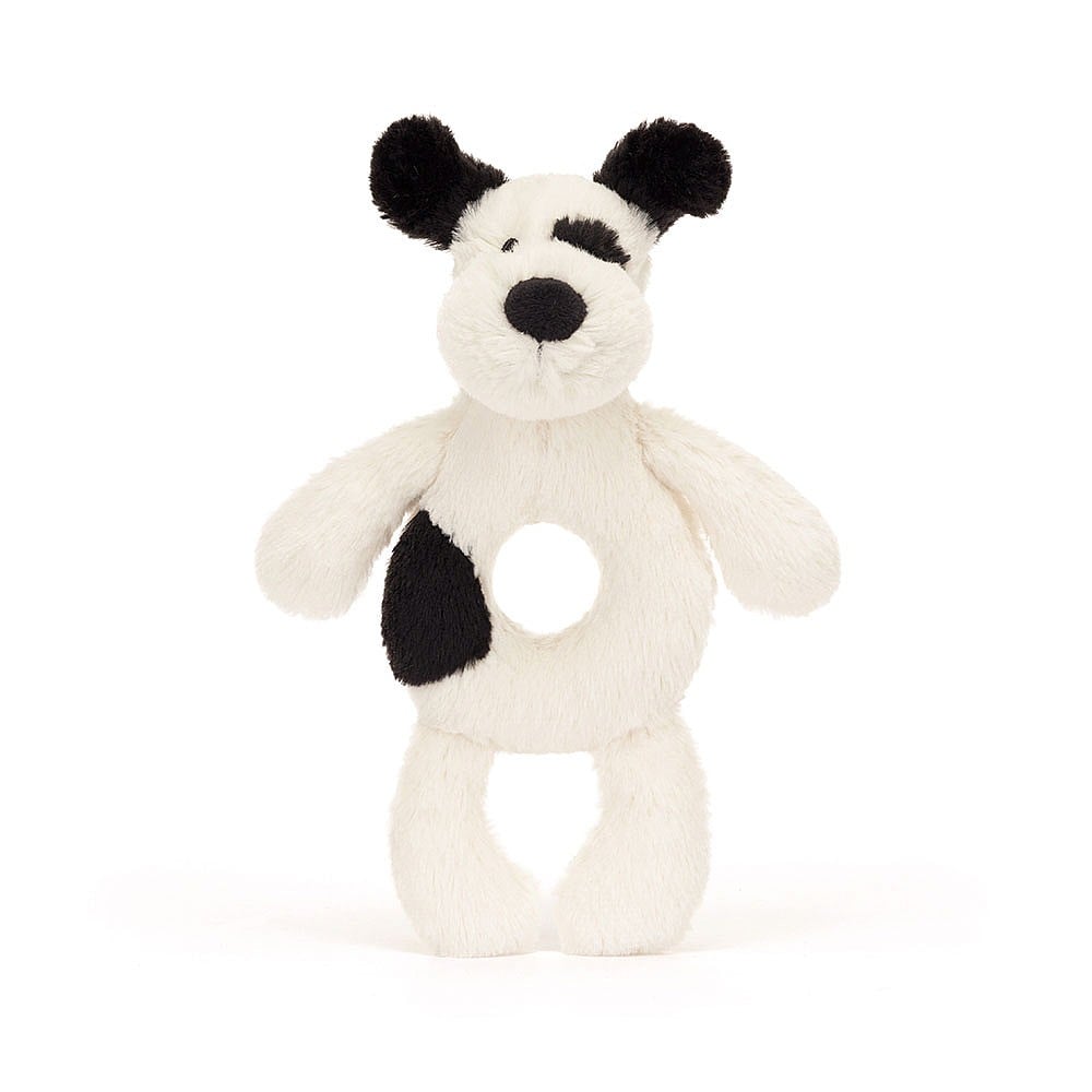 Jellycat Bashful Black & Cream Puppy Ring Rattle    