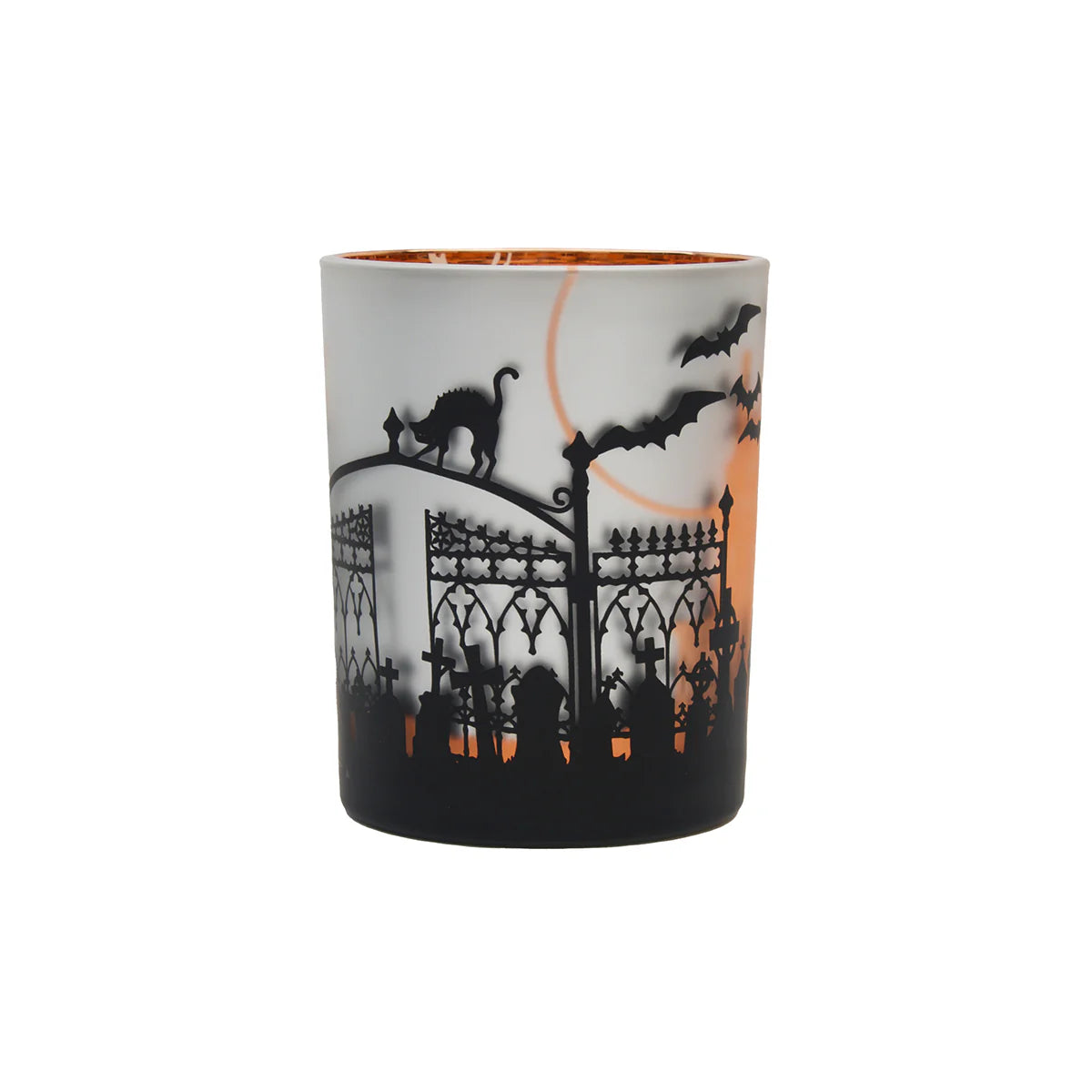 Spooky Cemetery With Orange Votive Holder