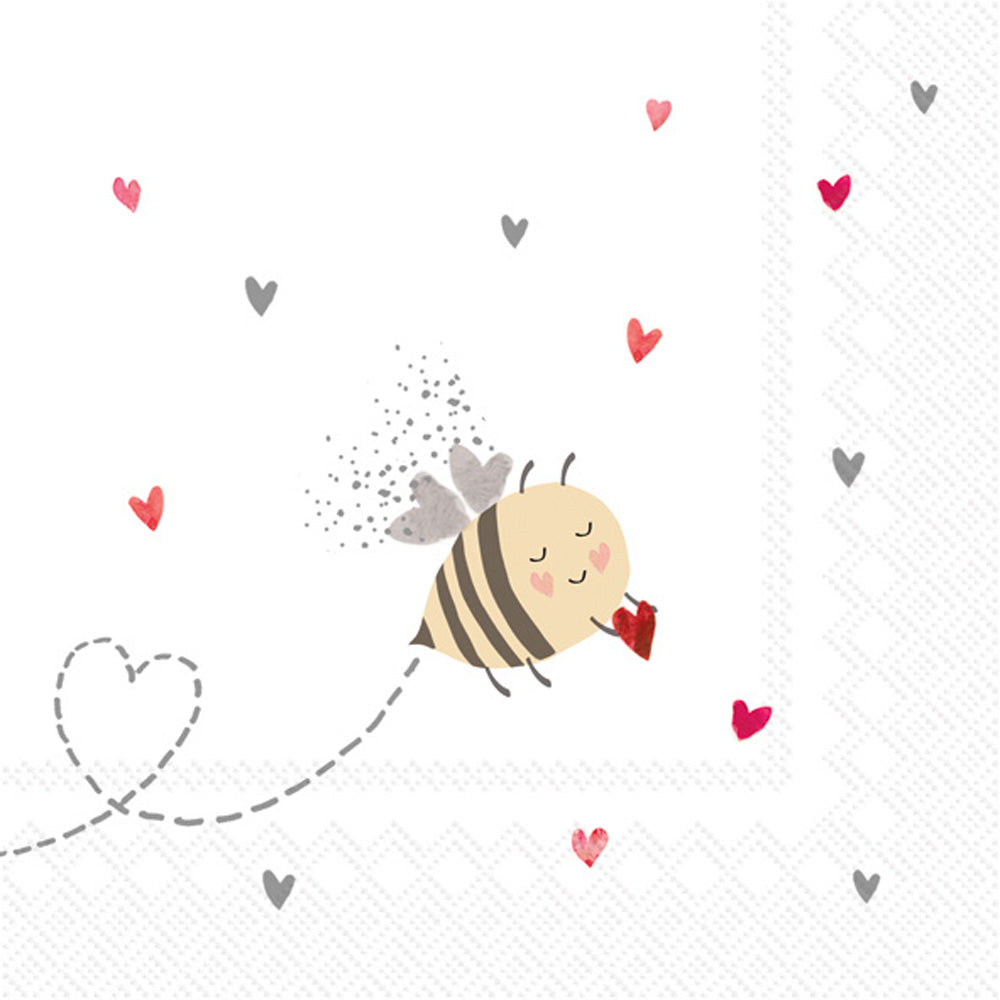 Bee My Valentine Red and Grey Cocktail Napkins    