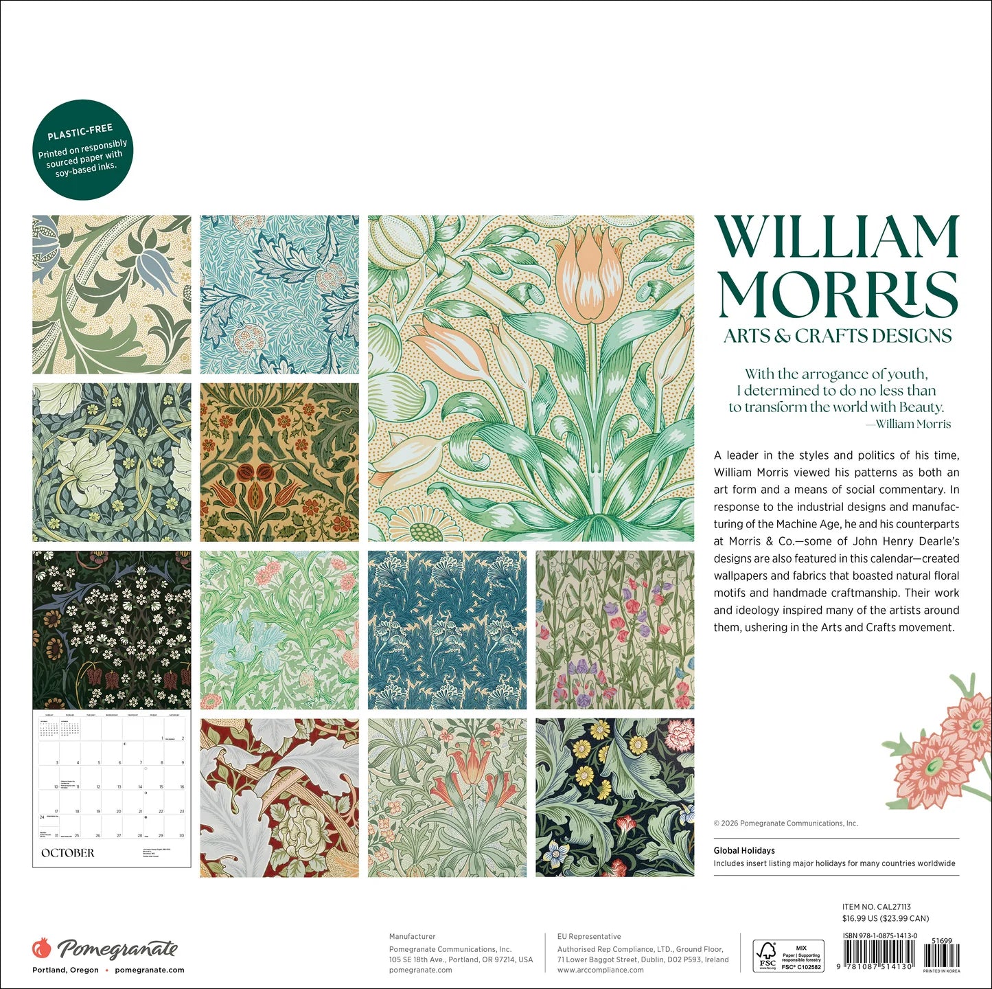 POM William Morris: Arts & Crafts Designs 2027 Wall Calendar