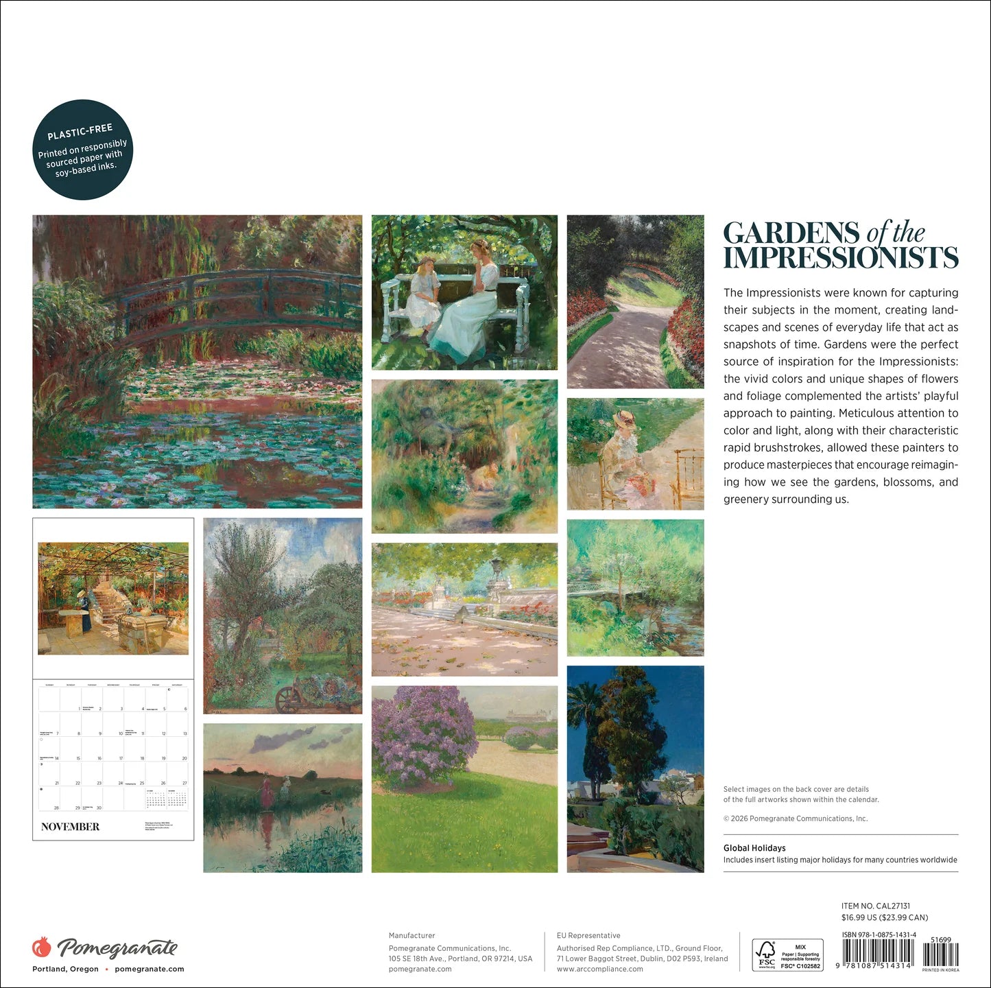 POM Gardens of the Impressionists 2027 Wall Calendar