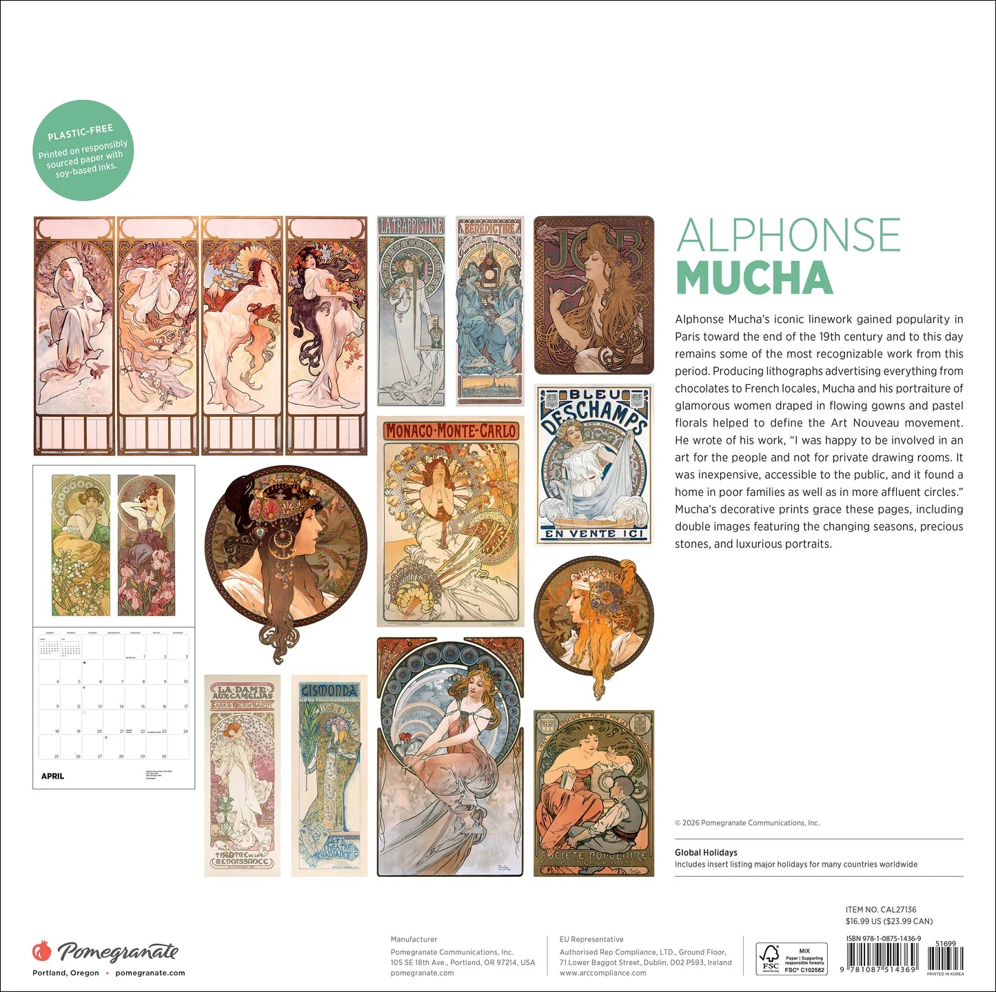 POM Alphonse Mucha 2027 Wall Calendar