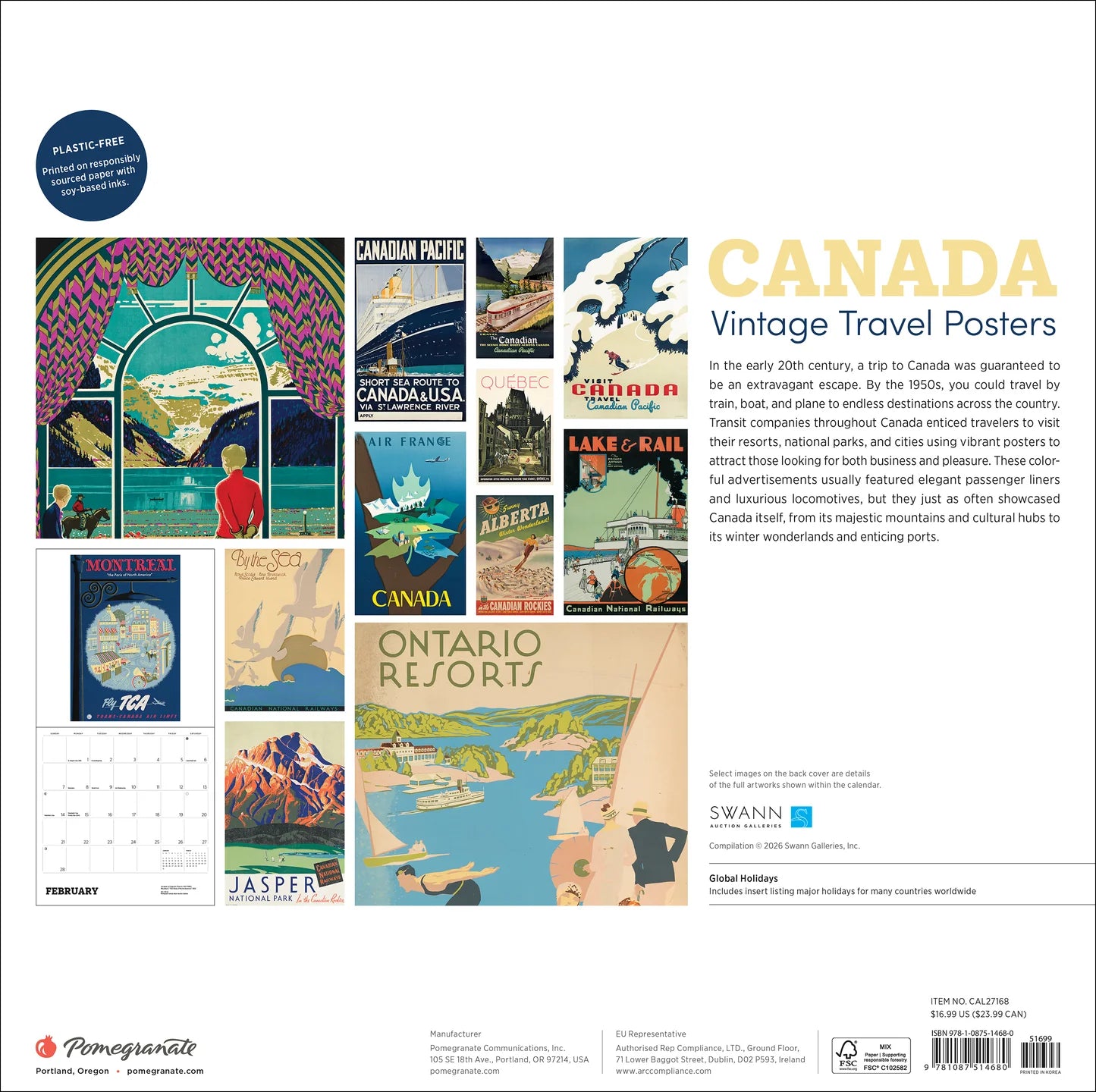 POM Canada: Vintage Travel Posters 2027 Wall Calendar