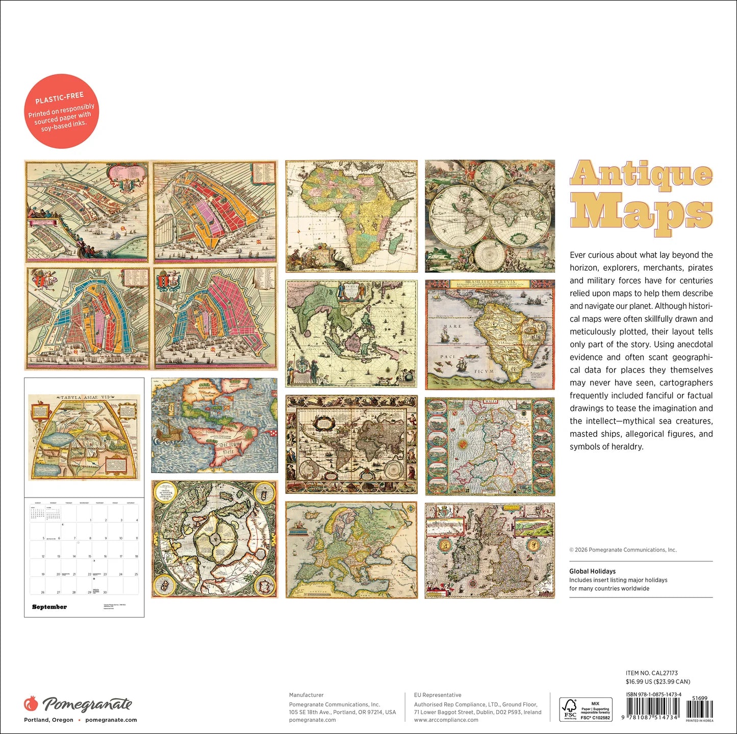POM Antique Maps 2027 Wall Calendar
