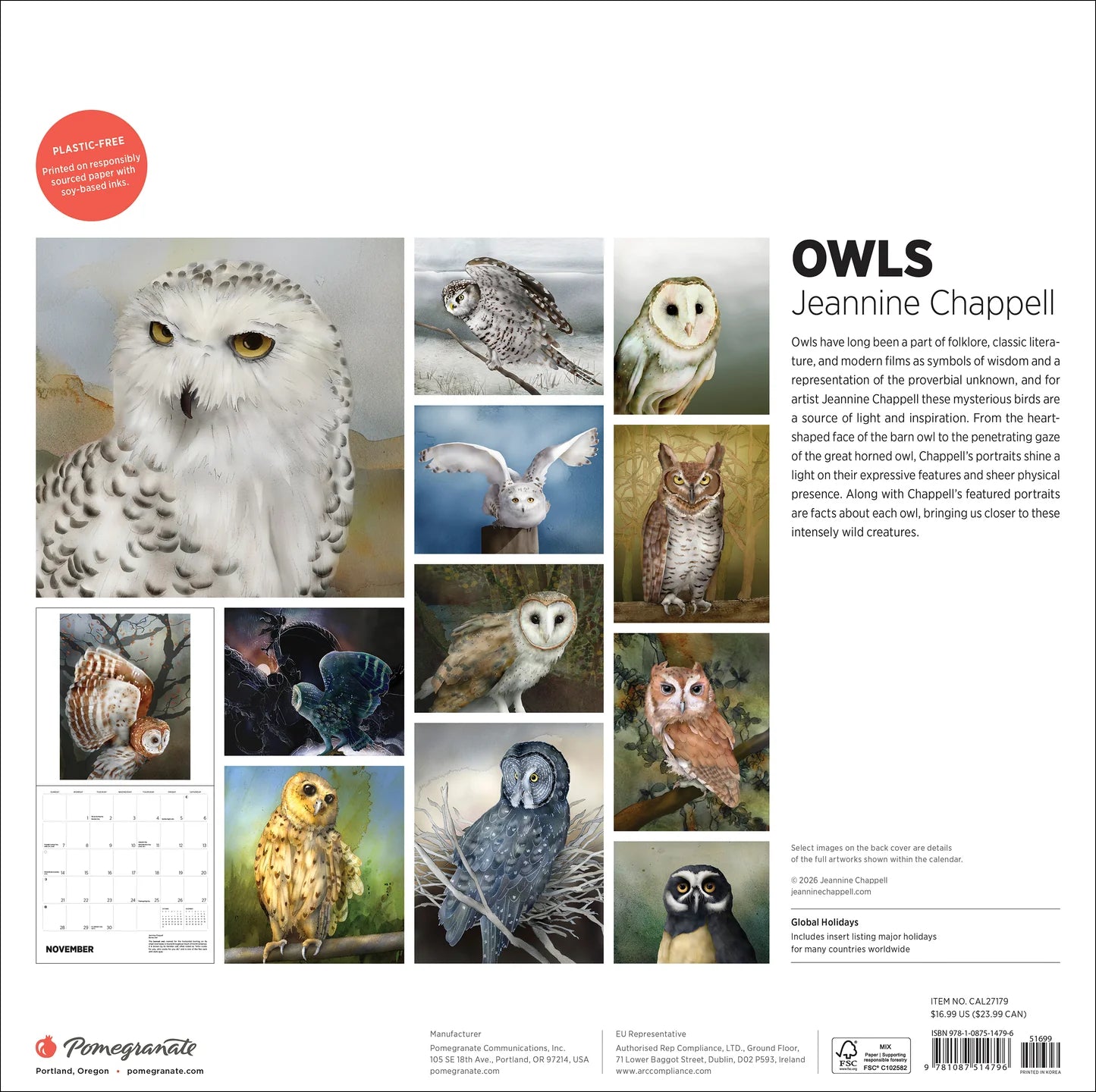 POM Owls: Jeannine Chappell 2027 Wall Calendar