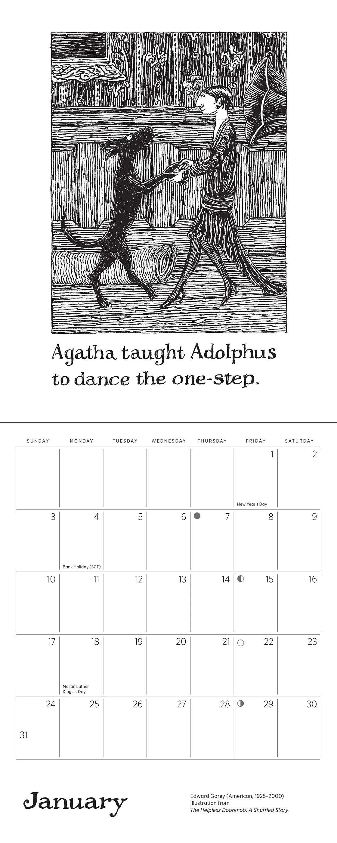 POM Edward Gorey: The Helpless Doorknob 2027 Mini Wall Calendar