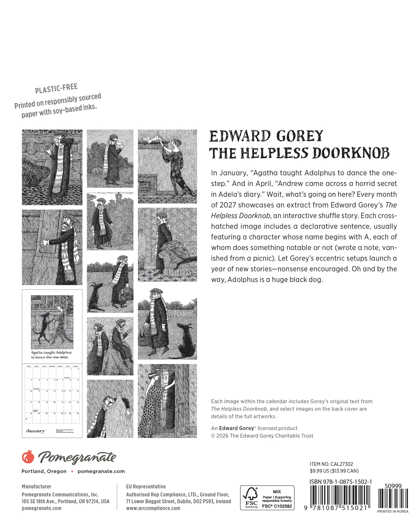 POM Edward Gorey: The Helpless Doorknob 2027 Mini Wall Calendar