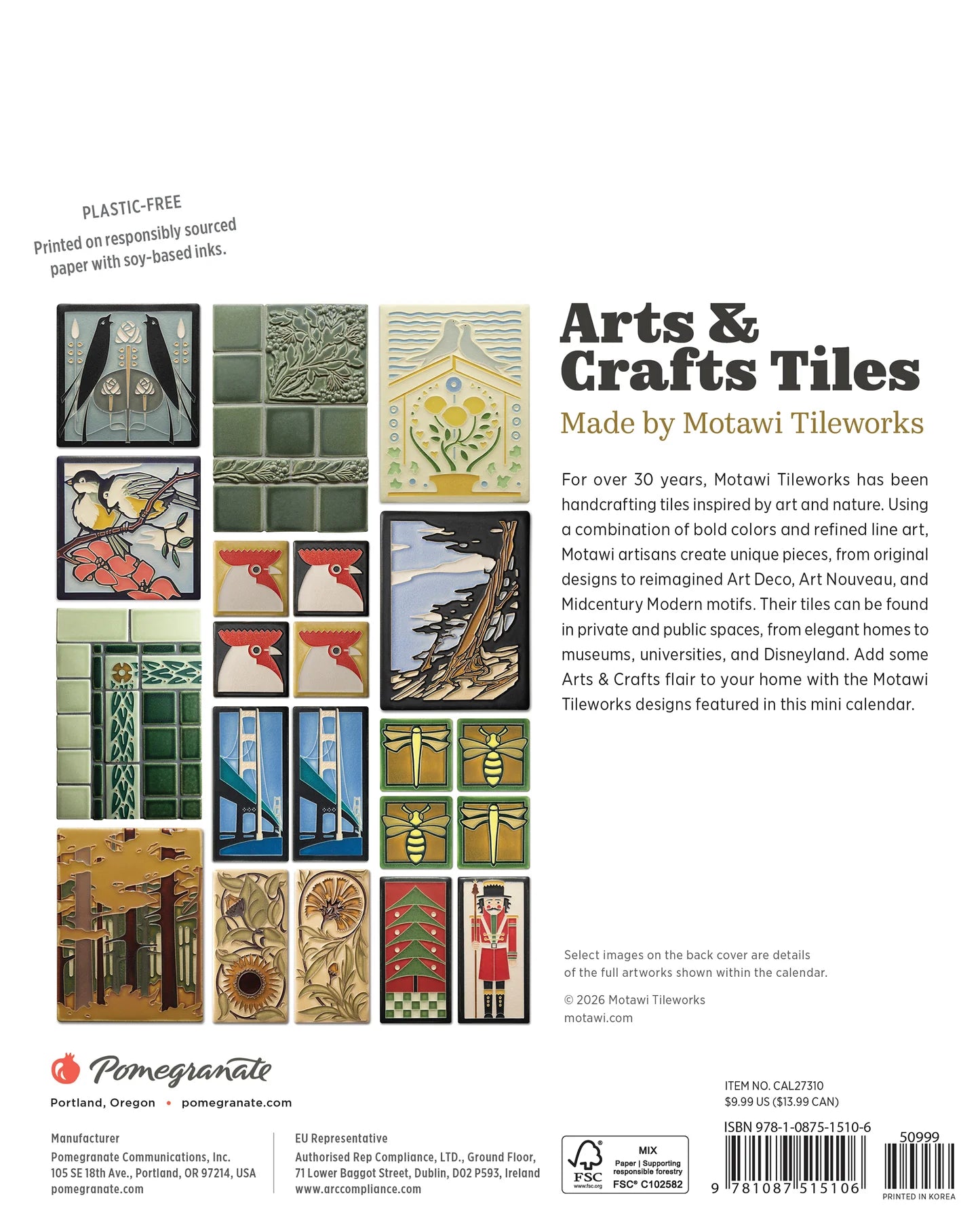 POM Arts & Crafts Tiles: Made by Motawi Tileworks 2027 Mini Wall Calendar
