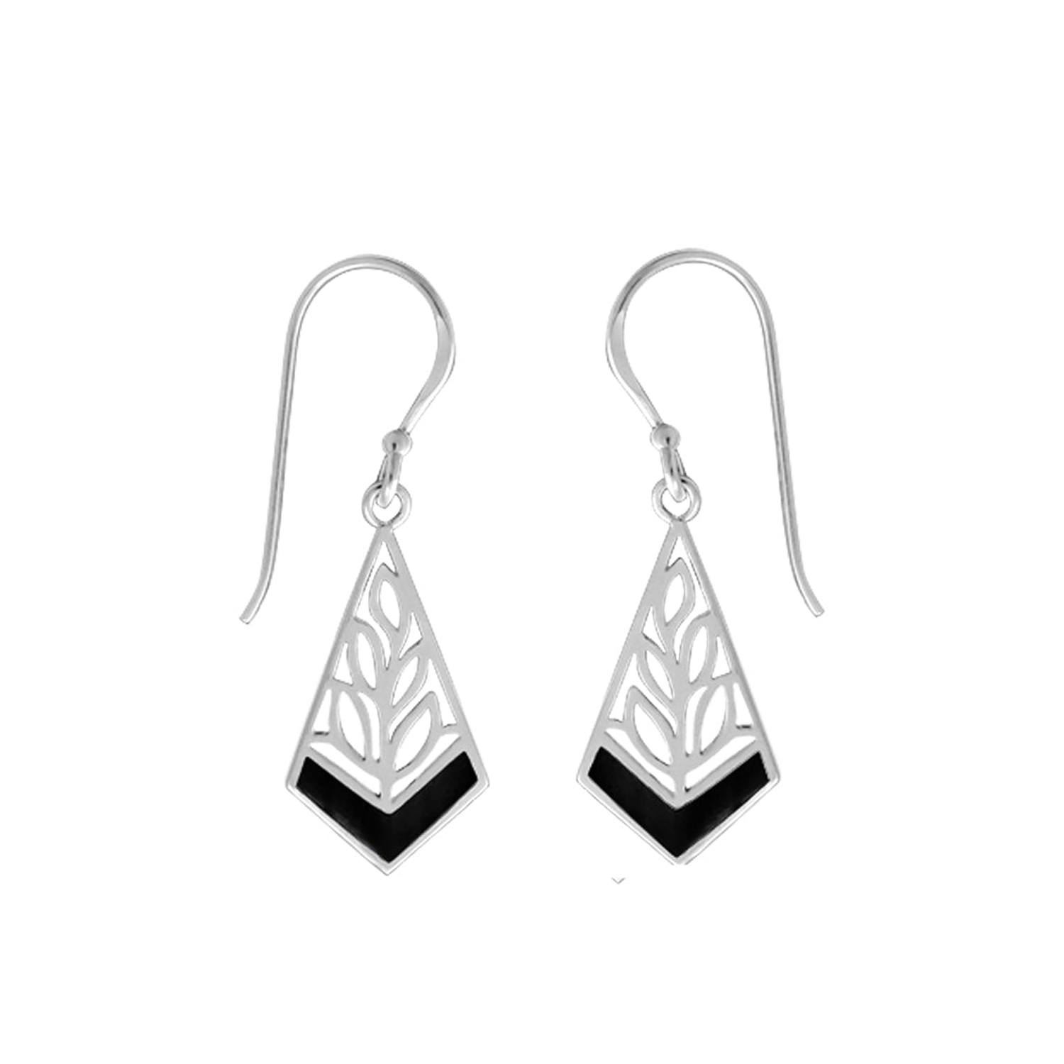 Boma Sterling Silver Leaf Earrings with Onyx
