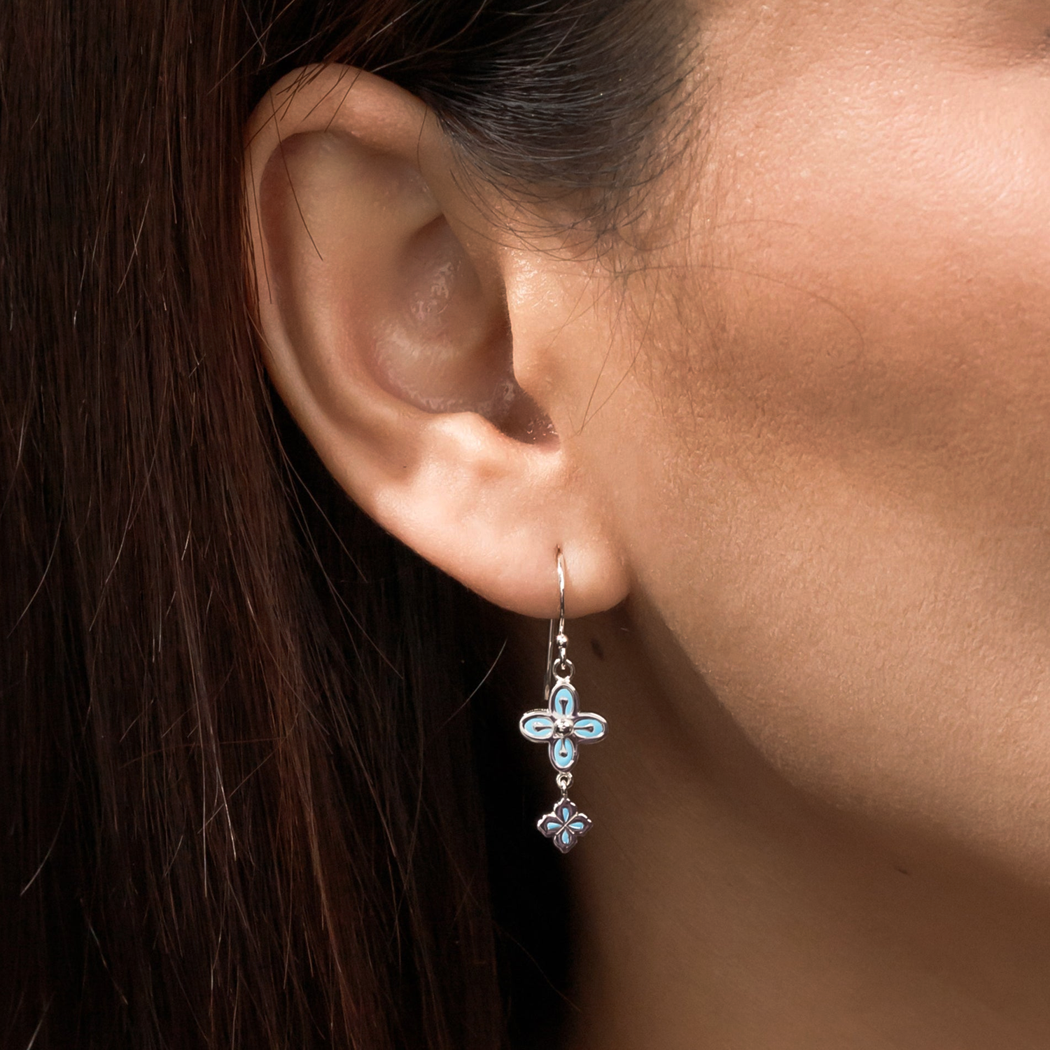 Boma Double Clover Earrings - Light Blue