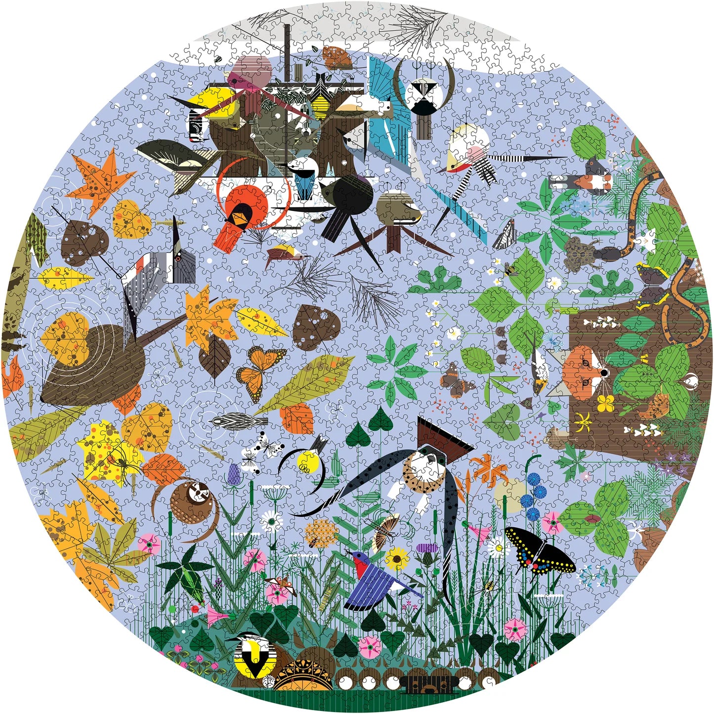 POM Charley Harper: Seasons 1000 Piece Circular Jigsaw Puzzle