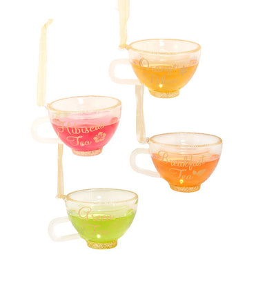 Glass Gold Glittered Tea Cup Ornament (Single) - Random Style