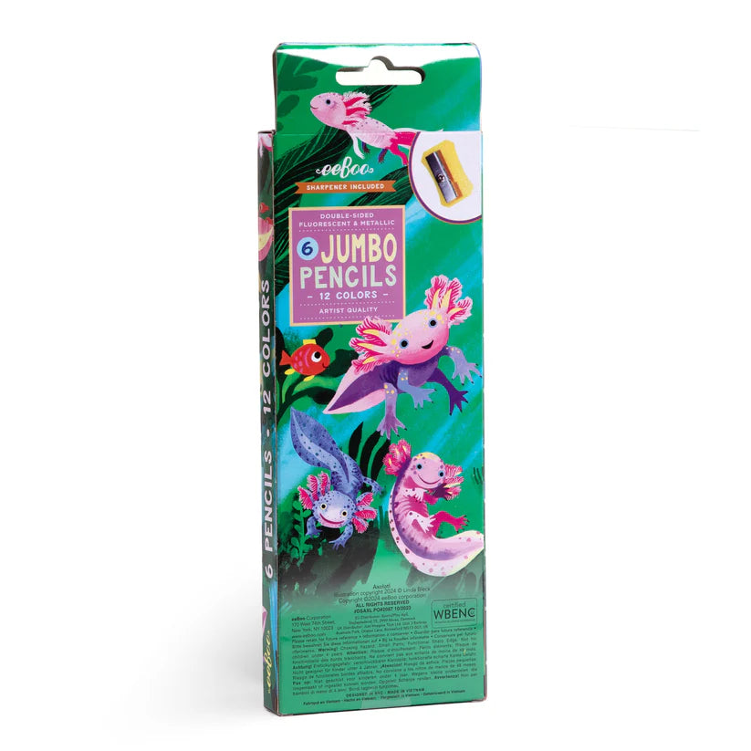 Axolotl 6 Jumbo Pencils - Double Sided Fluorescent & Metallic