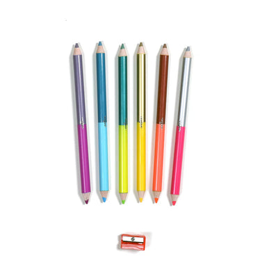 Silver Robots 6 Jumbo Pencils - Double Sided Fluorescent & Metallic