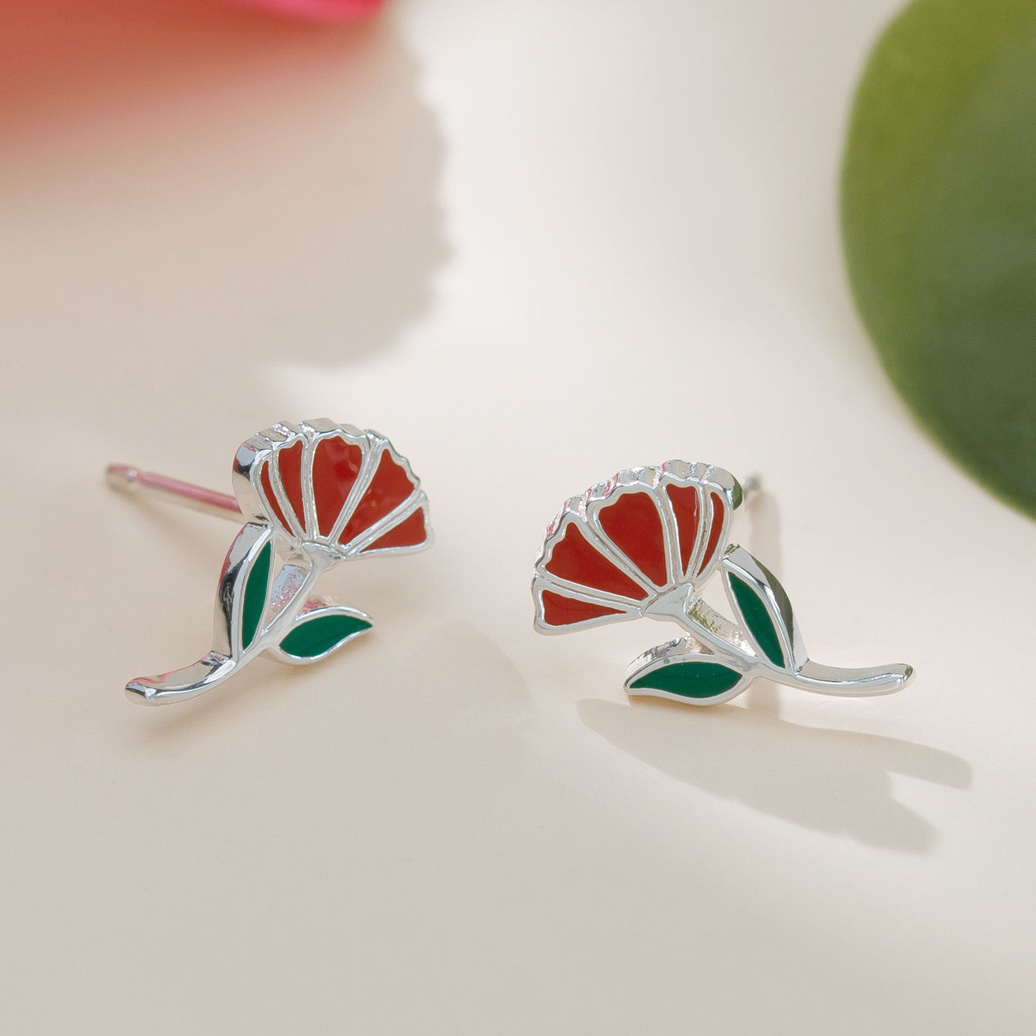 BOMA Red Carnation Stud Earrings
