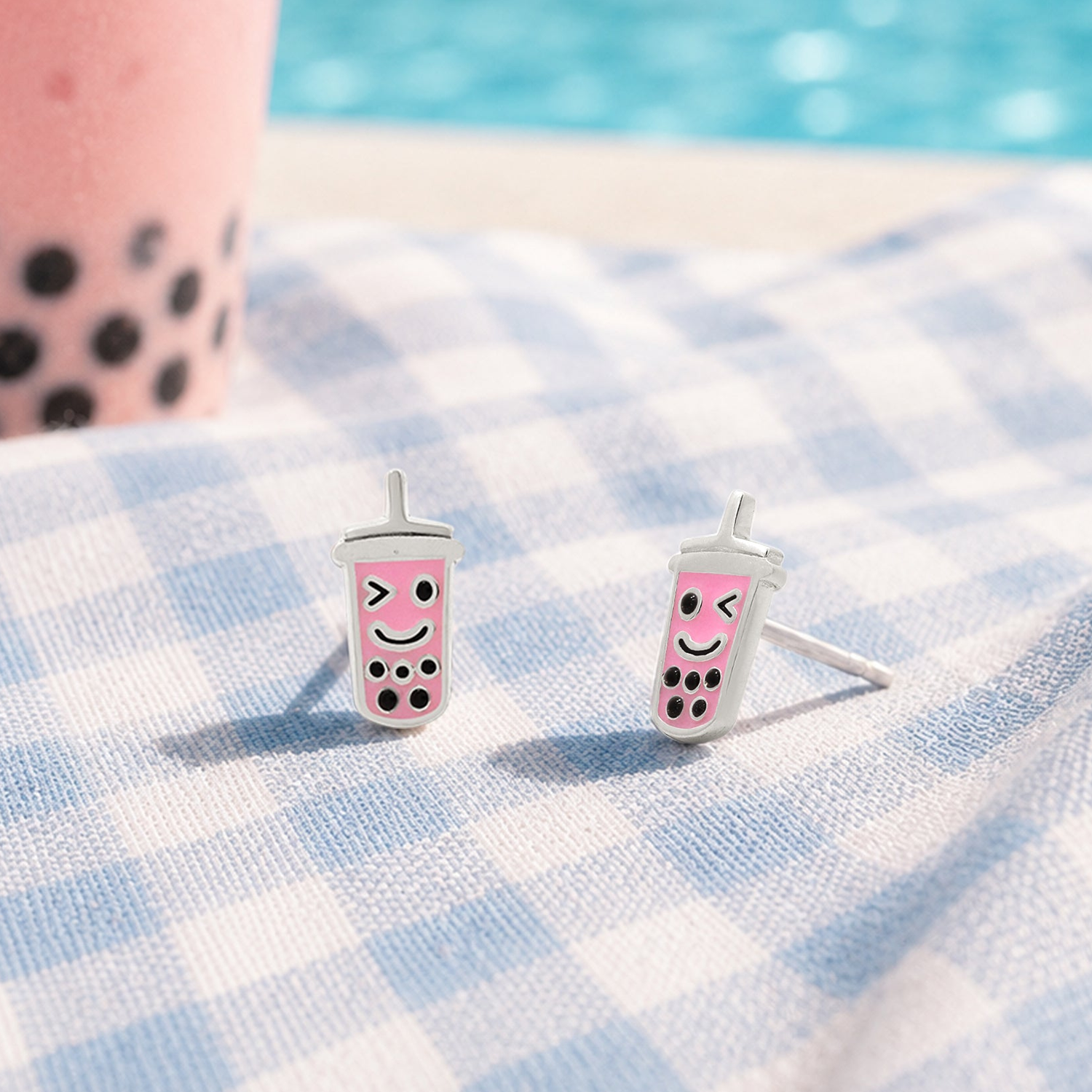 BOMA Pink Bubble Tea Stud Earrings